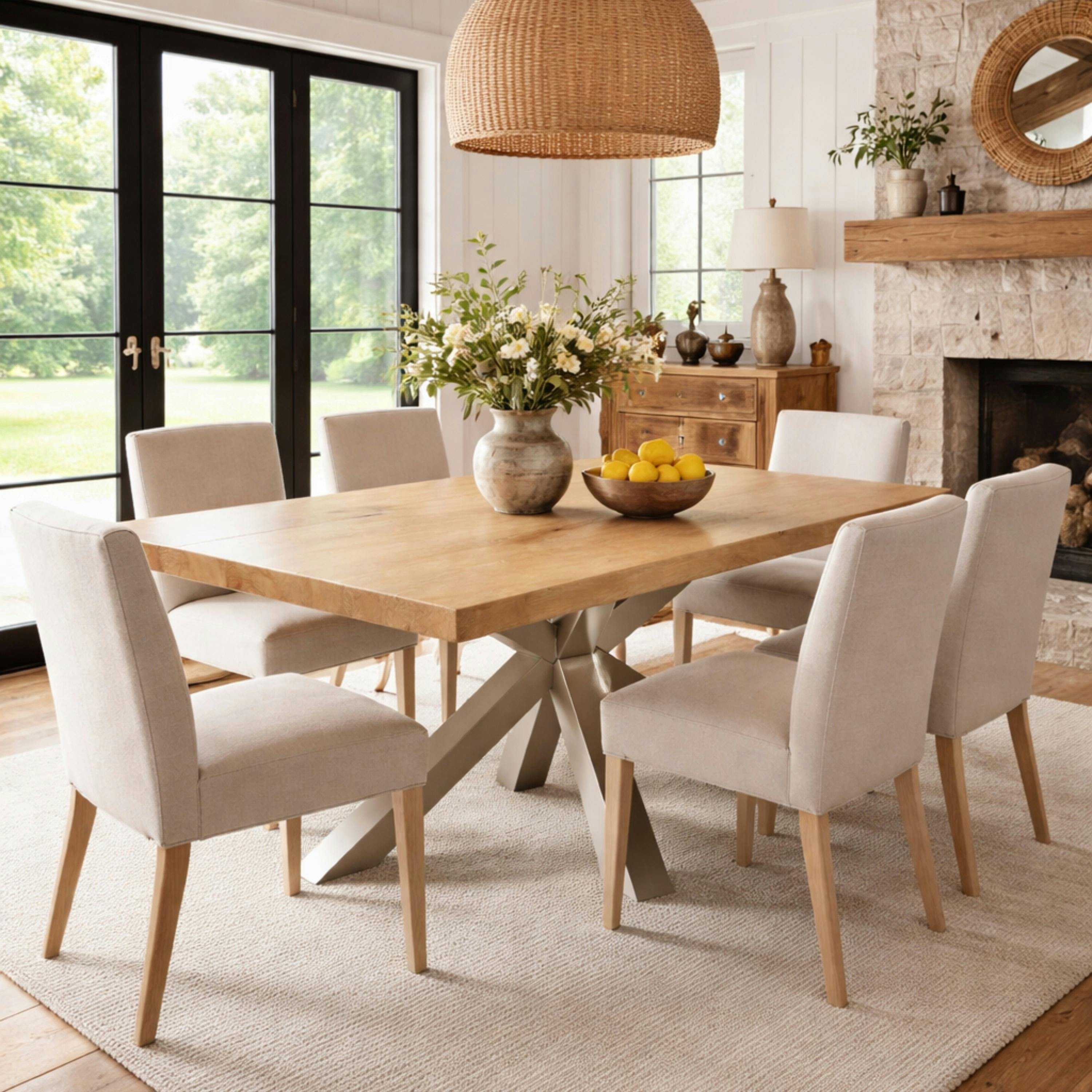 Table extensible bois blanc bords droits pied grège 220 cm PALERME