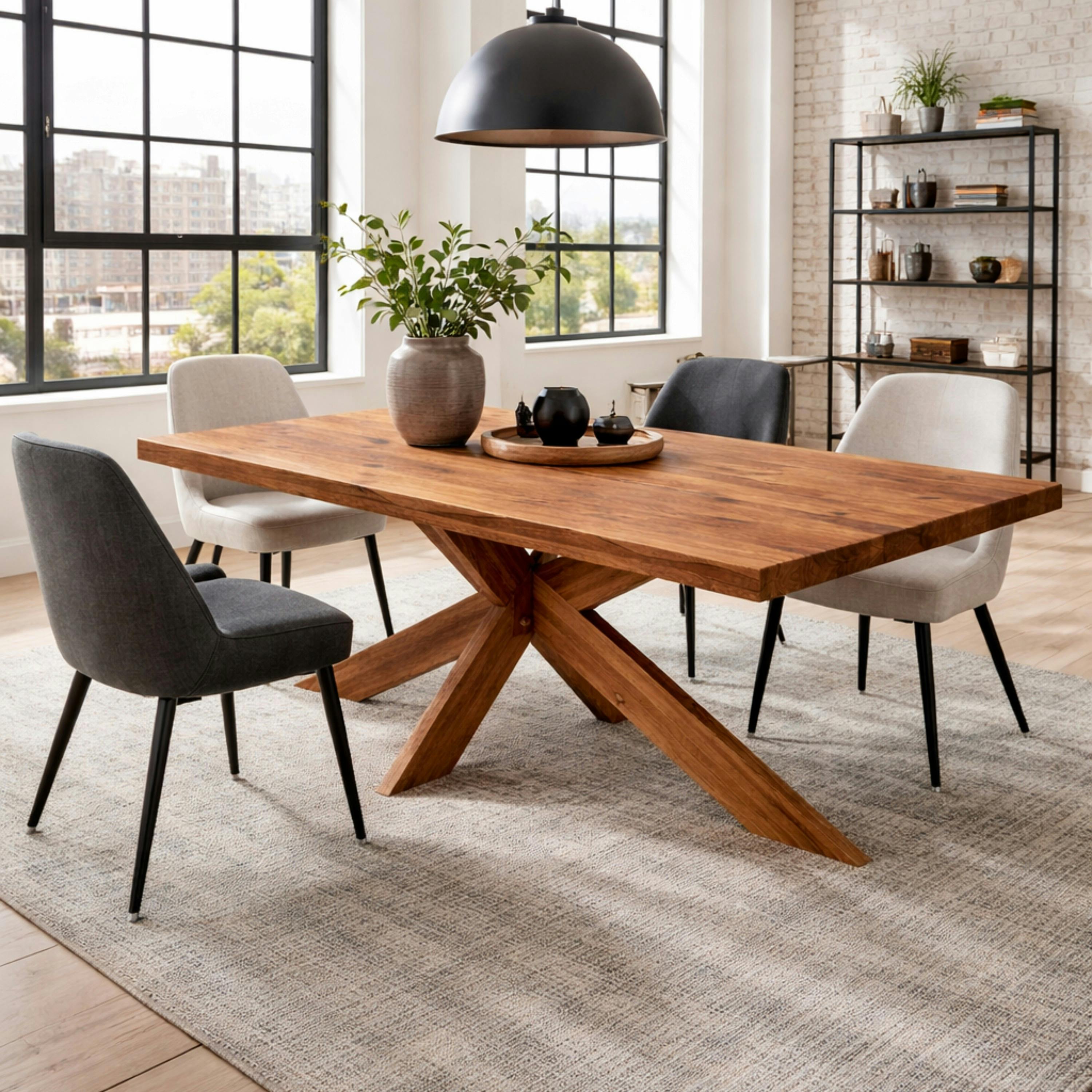 Table extensible bois brun bords droits pied bois 220 cm PALERME