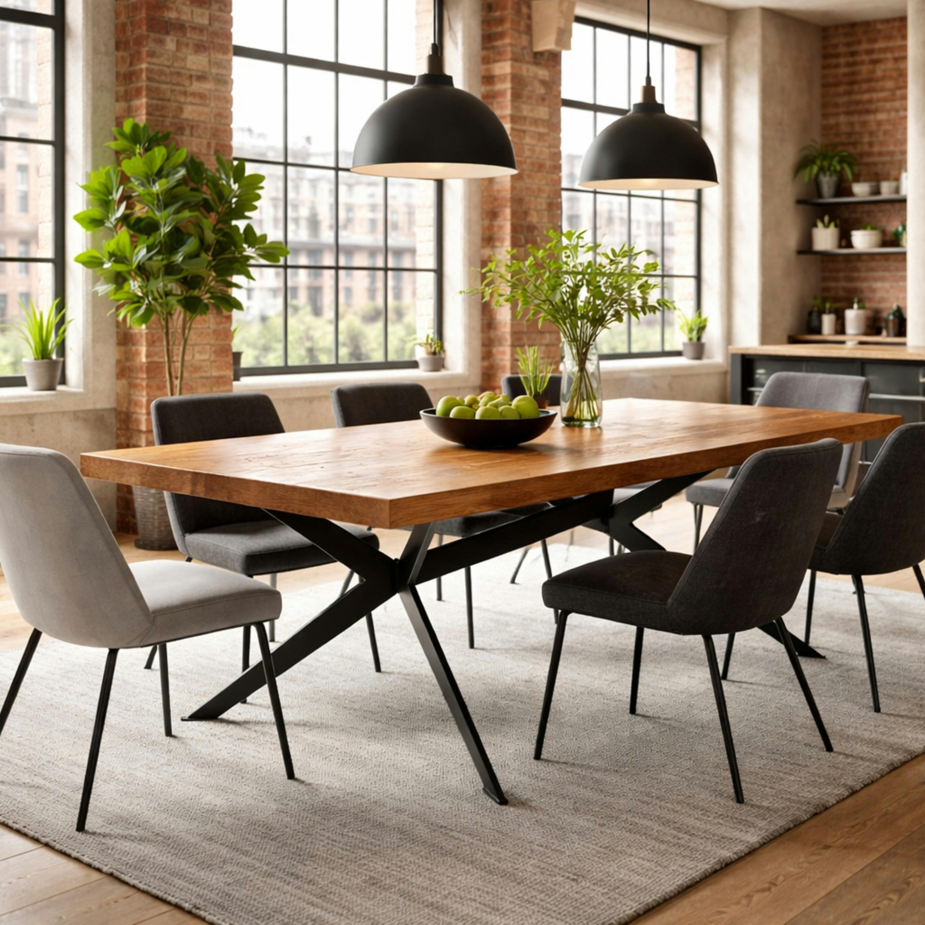 Table extensible bois brun bords droits pied graphique 240 cm PALERME