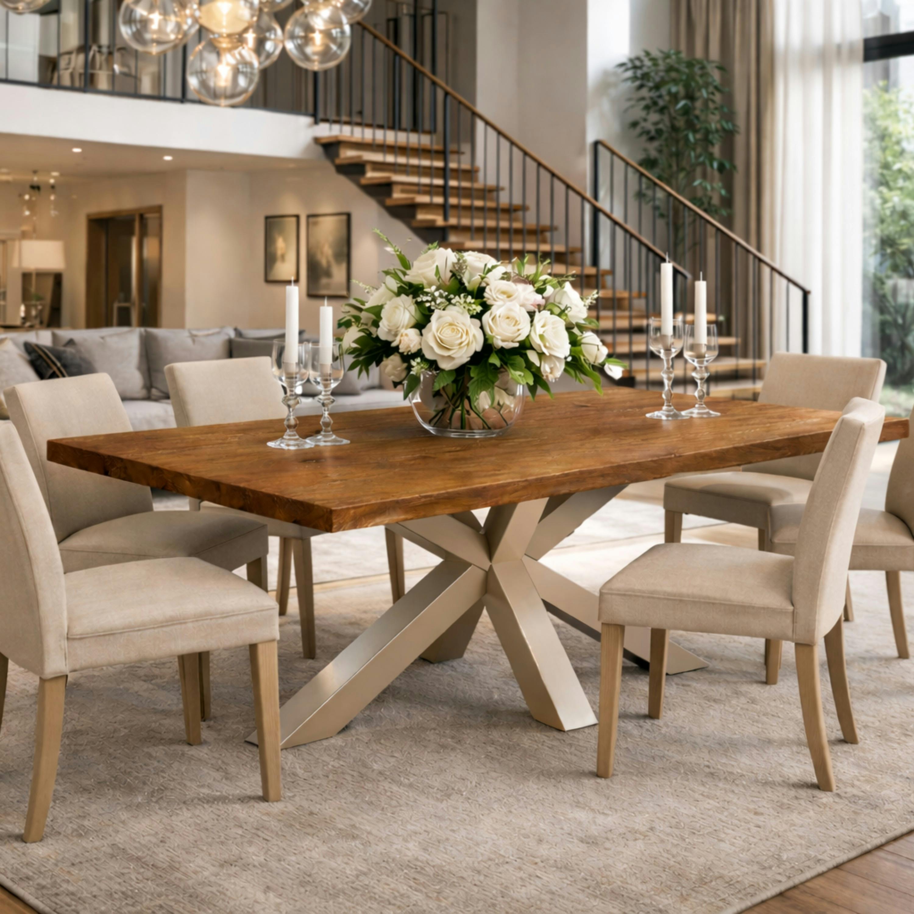 Table extensible bois brun bords droits pied grège 240 cm PALERME