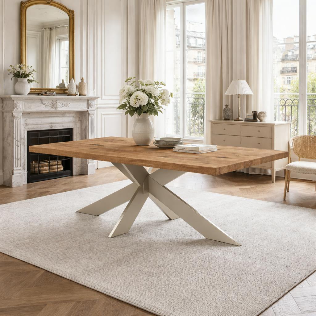 Table extensible bois brun bords droits pied grège fin 200 cm PALERME