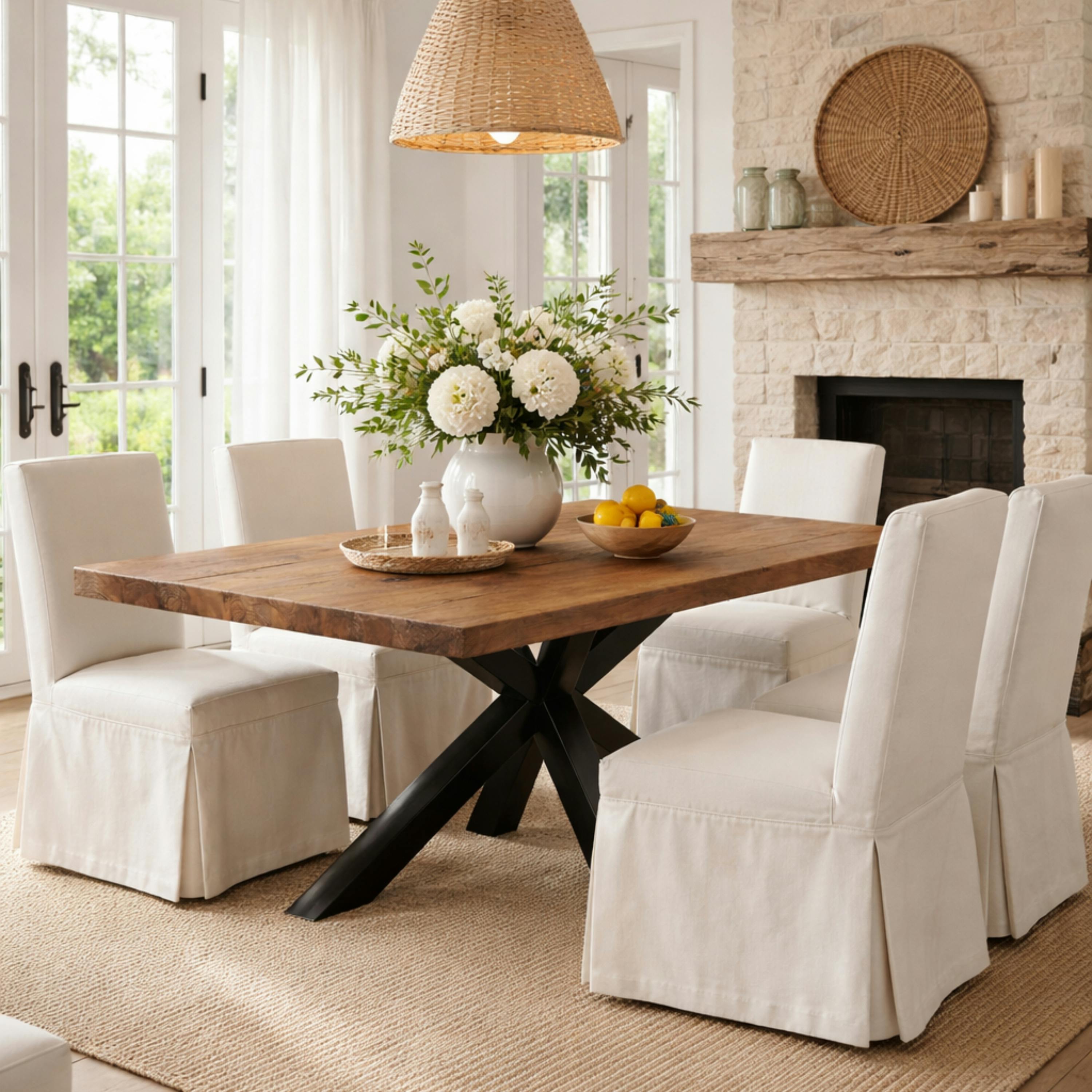 Table extensible bois brun bords droits pied noir 220 cm PALERME