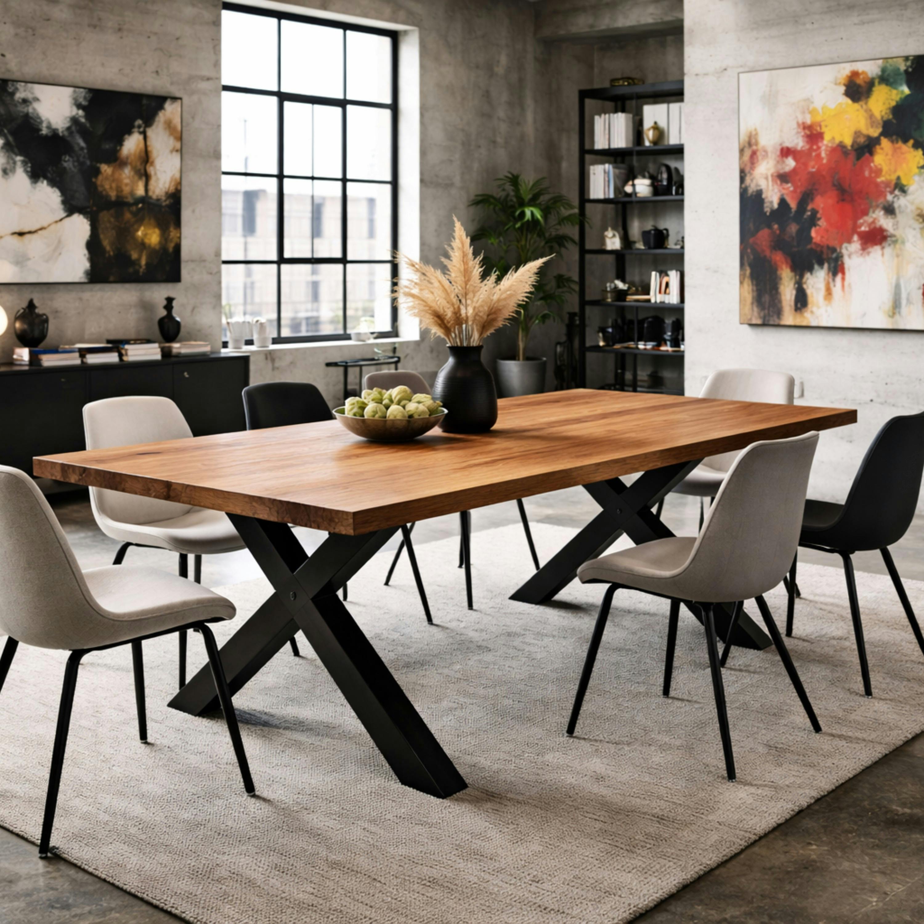 Table extensible bois brun bords droits pieds en X 180 cm PALERME