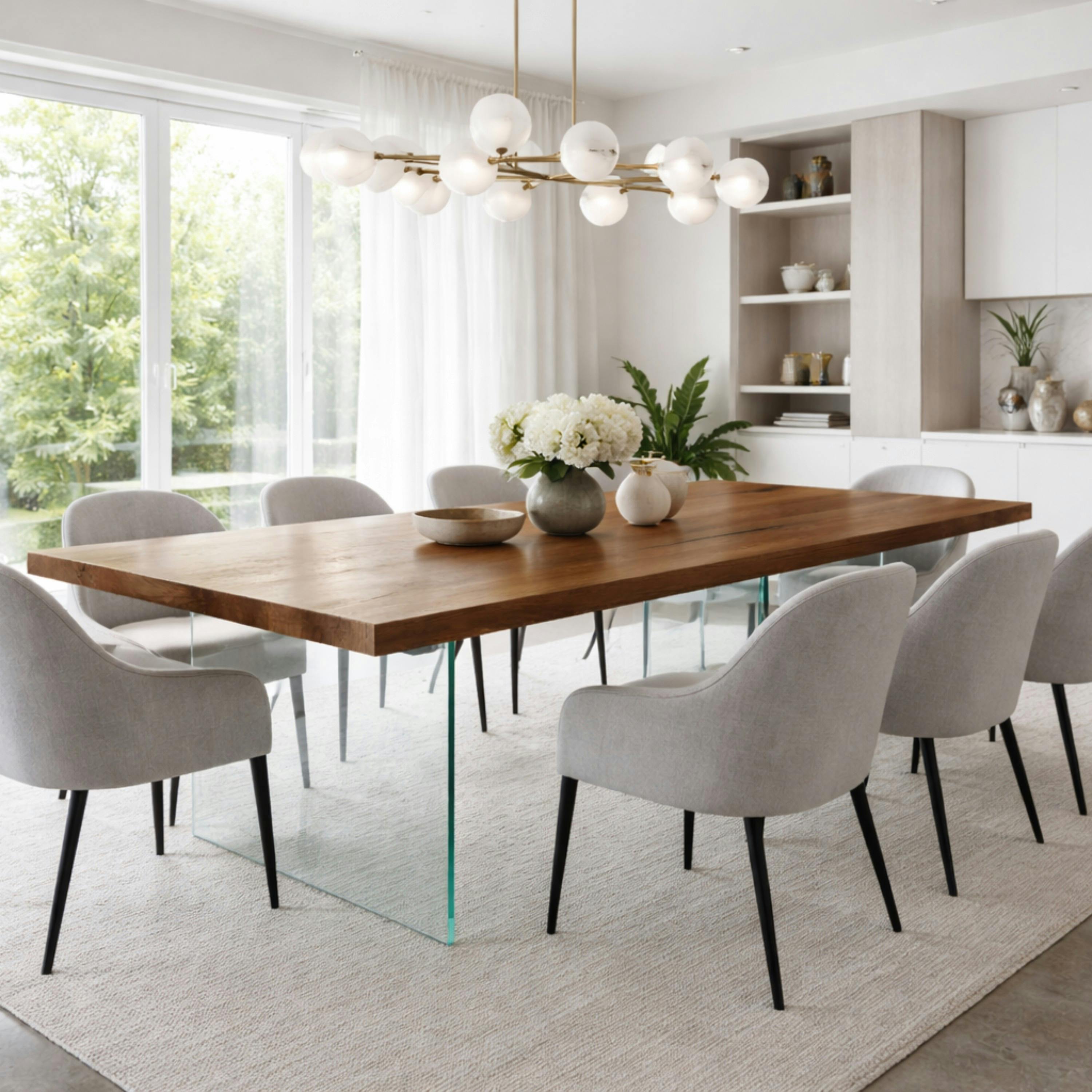 Table extensible bois brun bords droits pieds verre 180 cm PALERME