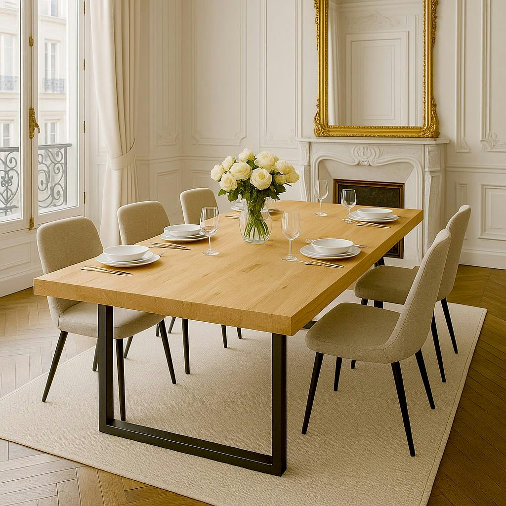 Table extensible bois de chêne huilé pieds en U 200 cm PALERME