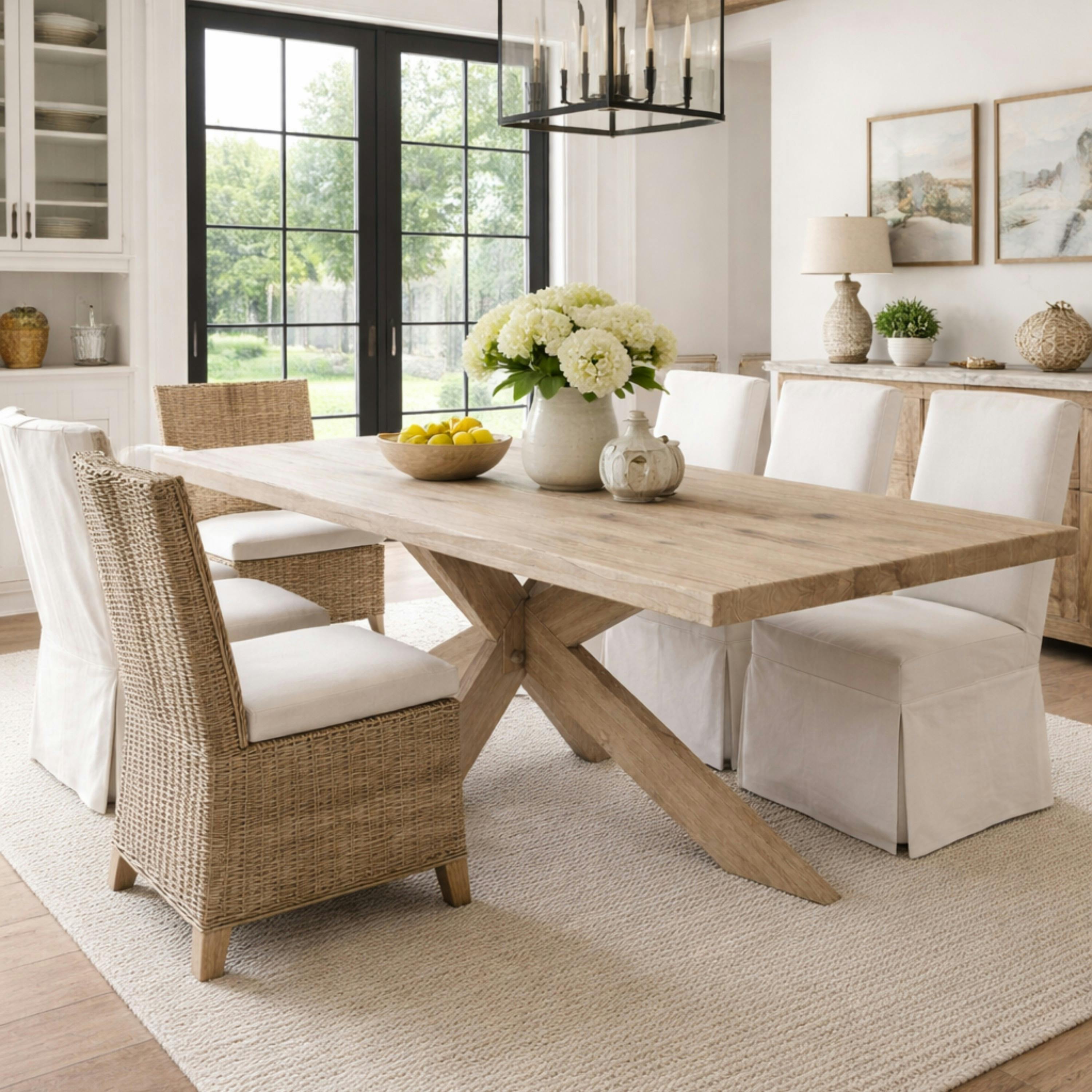 Table extensible bois grisé bords droits pied bois 240 cm PALERME