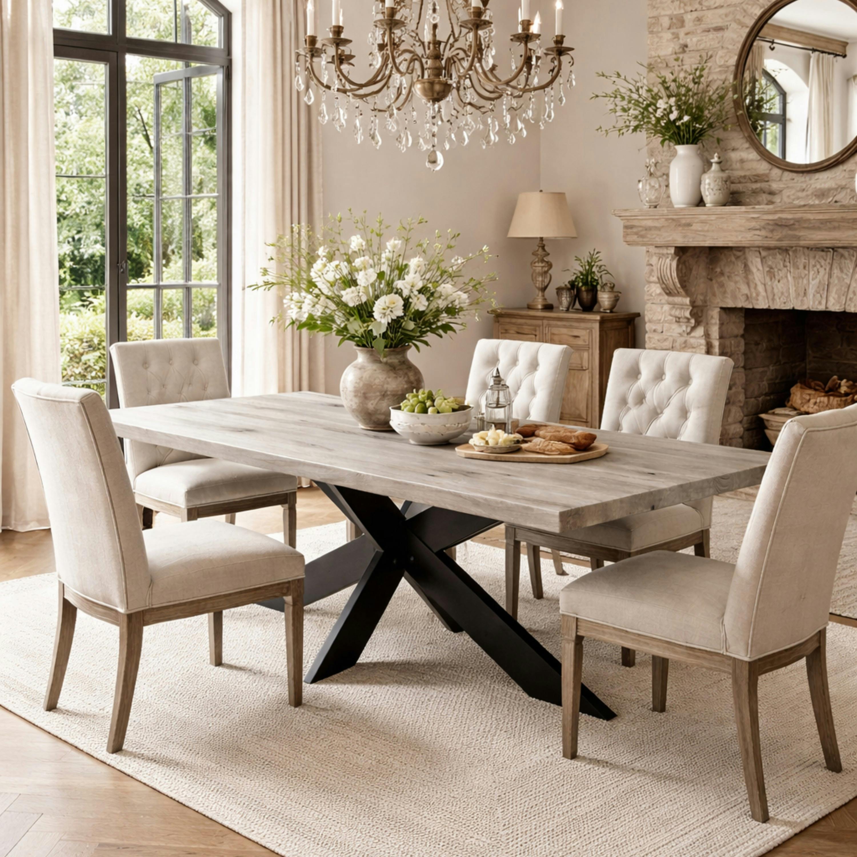 Table extensible bois grisé bords droits pied central 240 cm PALERME