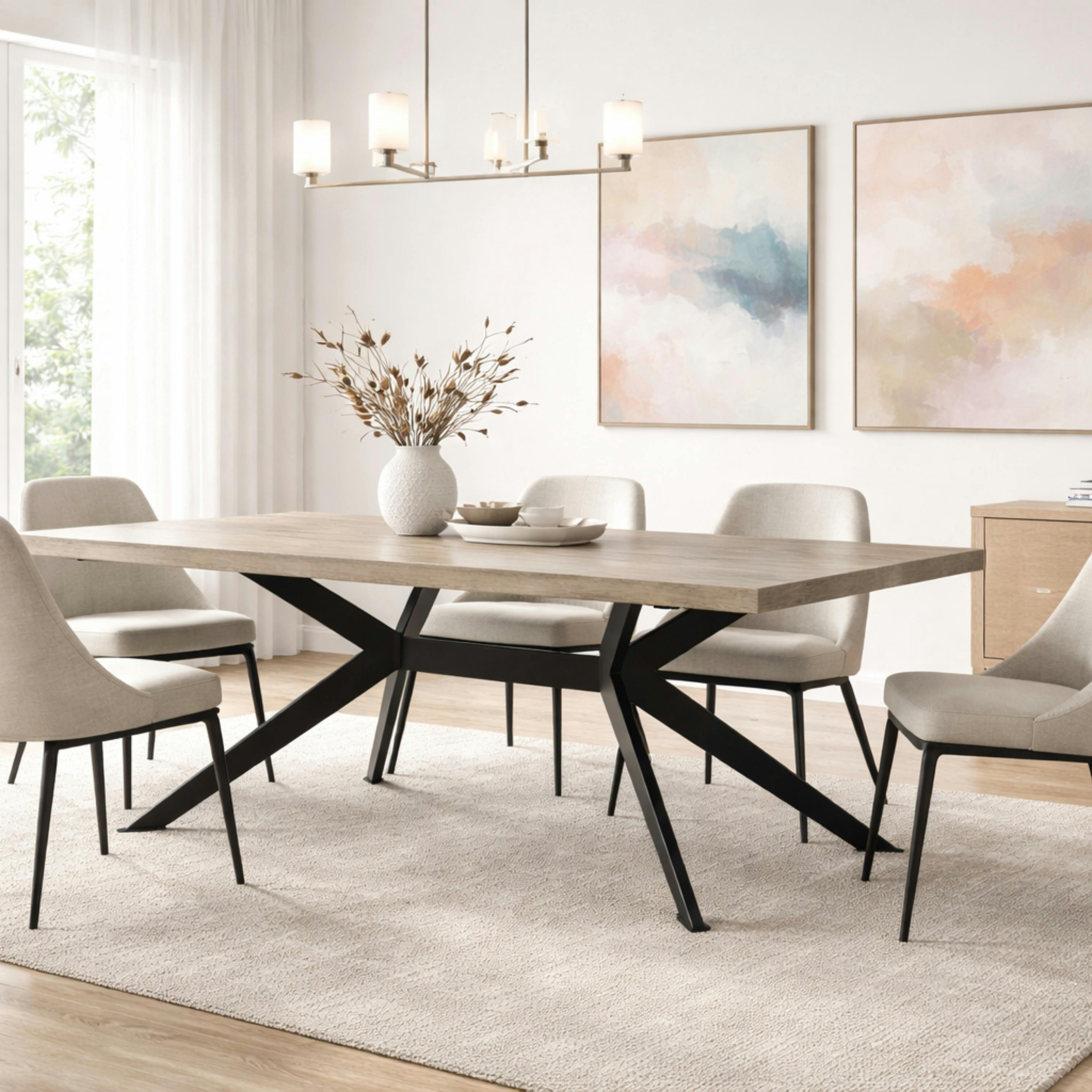 Table extensible bois grisé bords droits pied graphique 180 cm PALERME