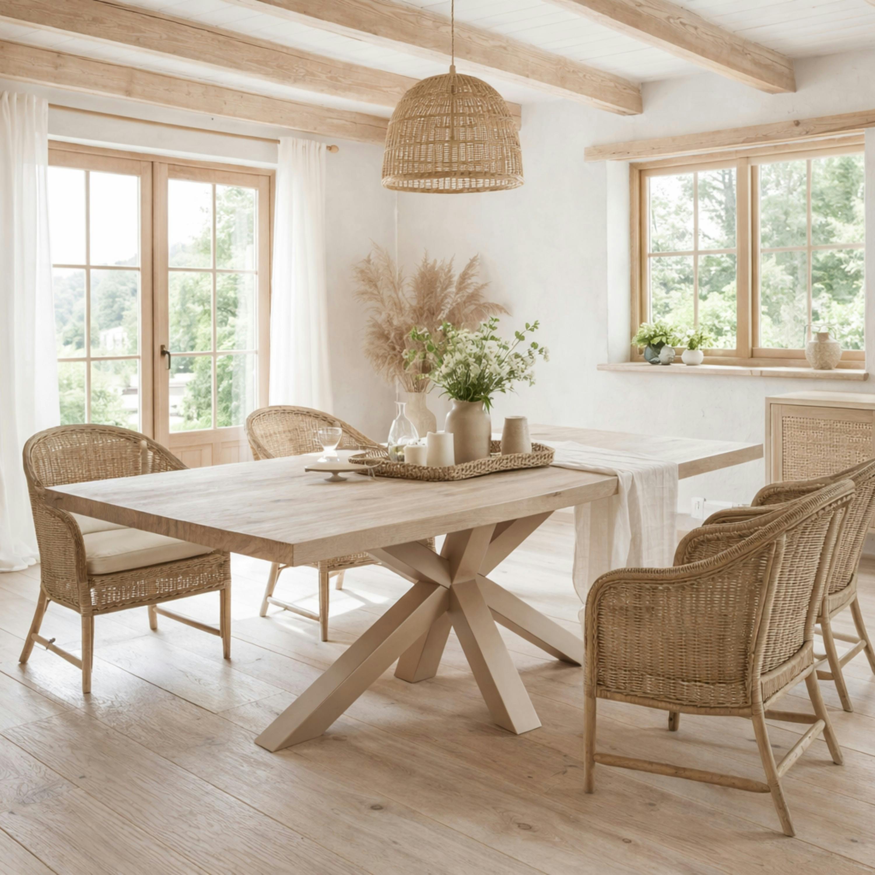 Table extensible bois grisé bords droits pied grège 220 cm PALERME
