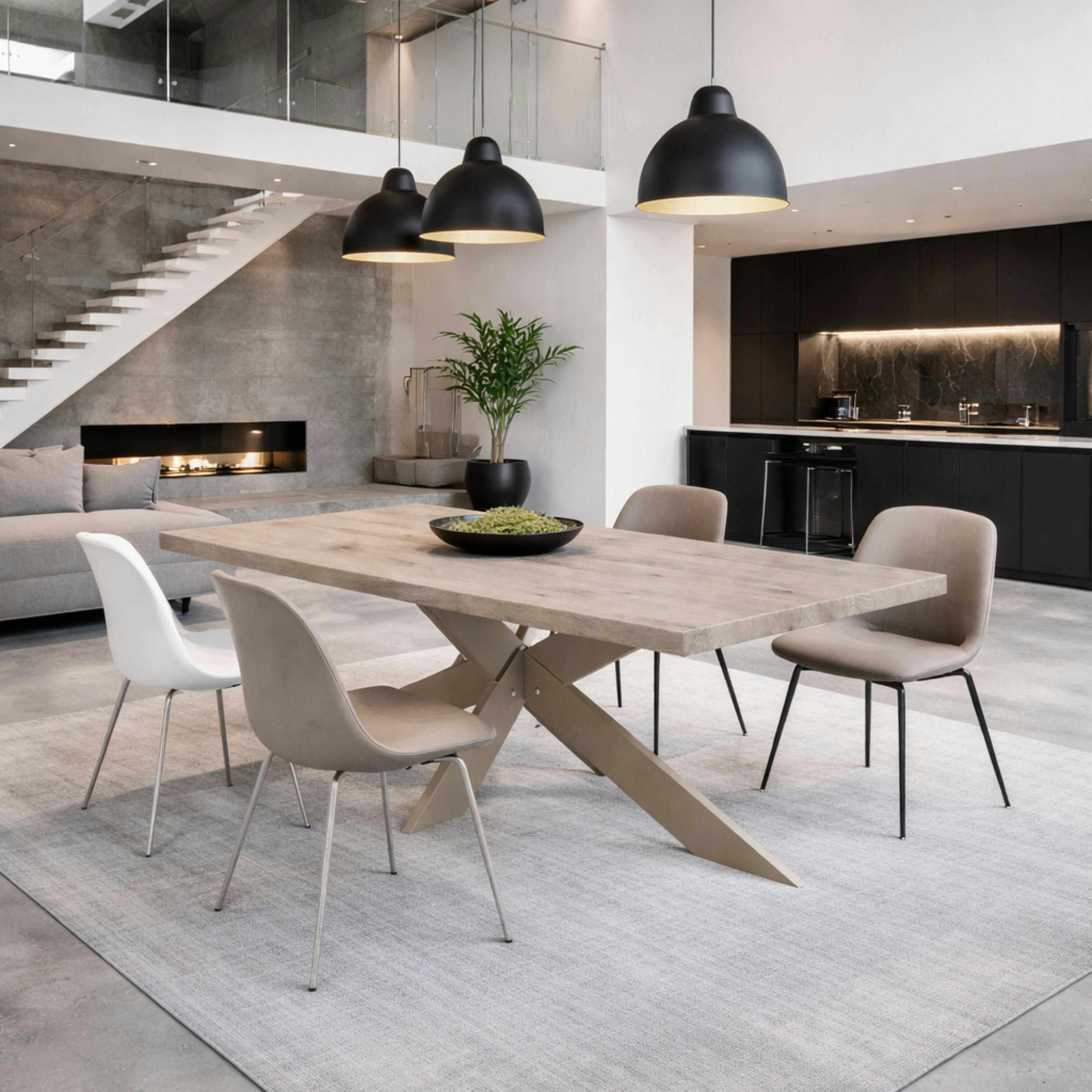 Table extensible bois grisé bords droits pied grège fin 200 cm PALERME