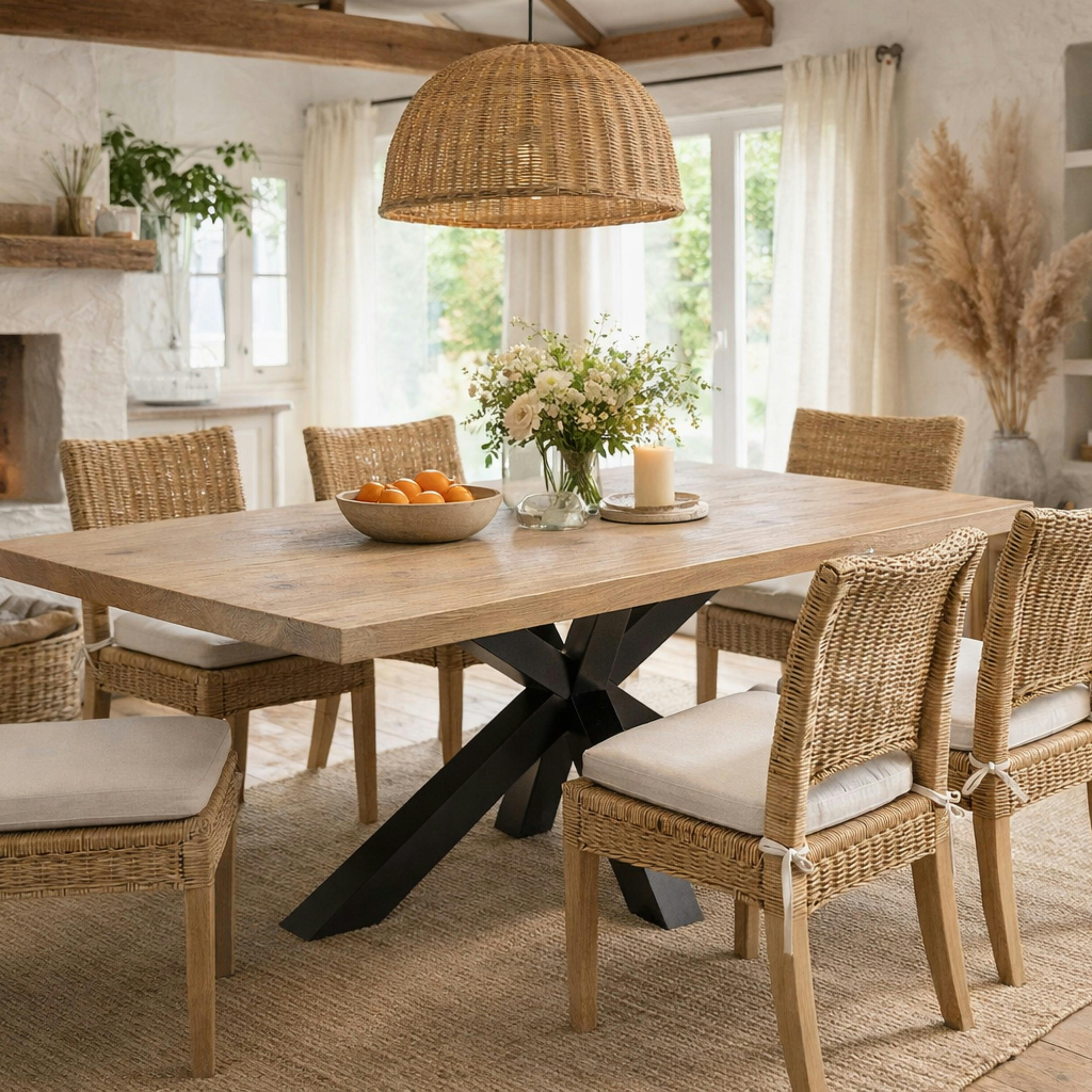 Table extensible bois grisé bords droits pied noir 220 cm PALERME