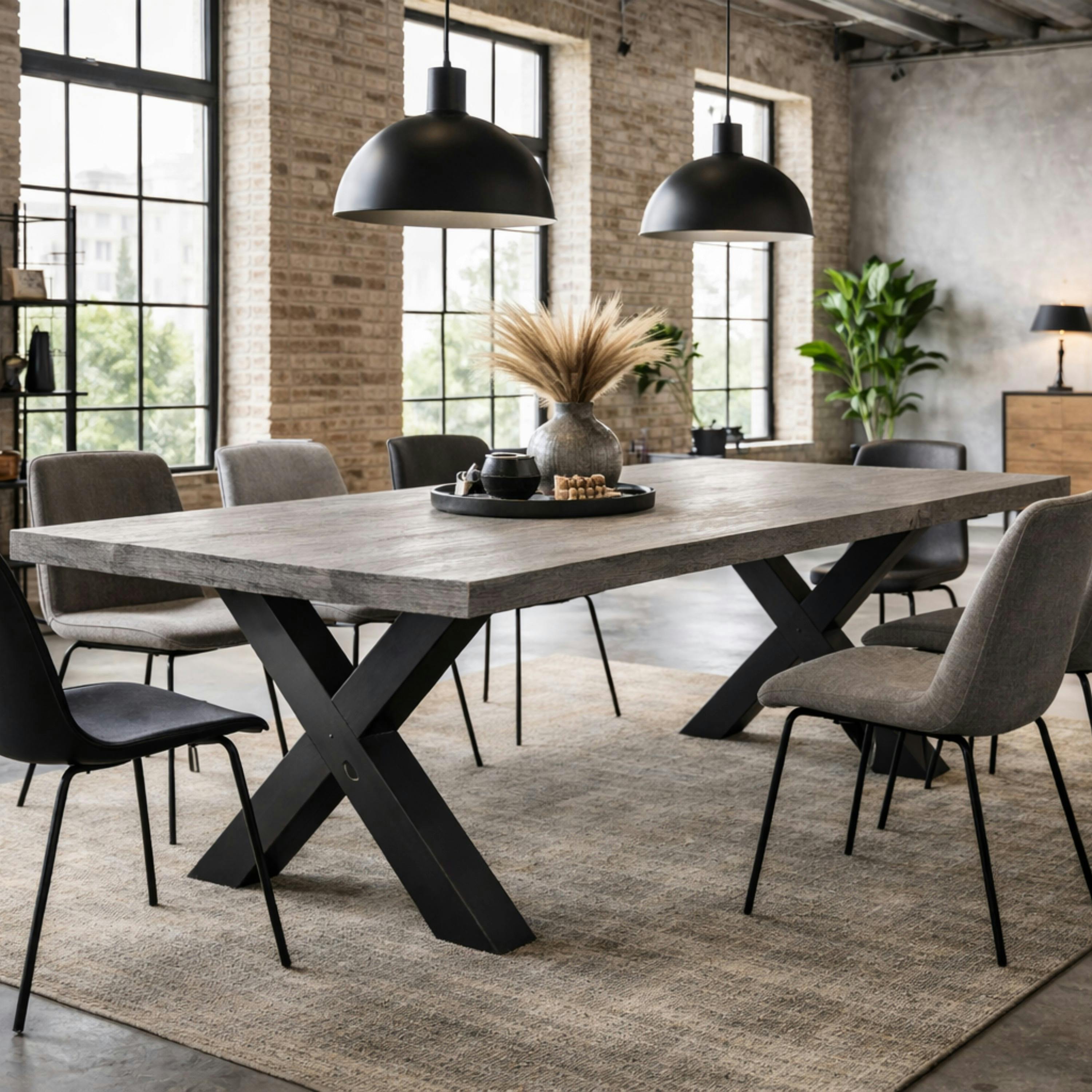 Table extensible bois grisé bords droits pieds en X 220 cm PALERME