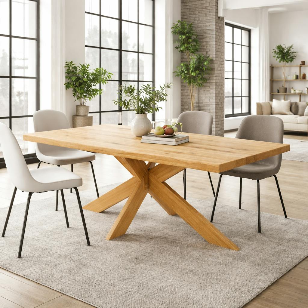 Table extensible bois huilé bords droits pied bois 200 cm PALERME