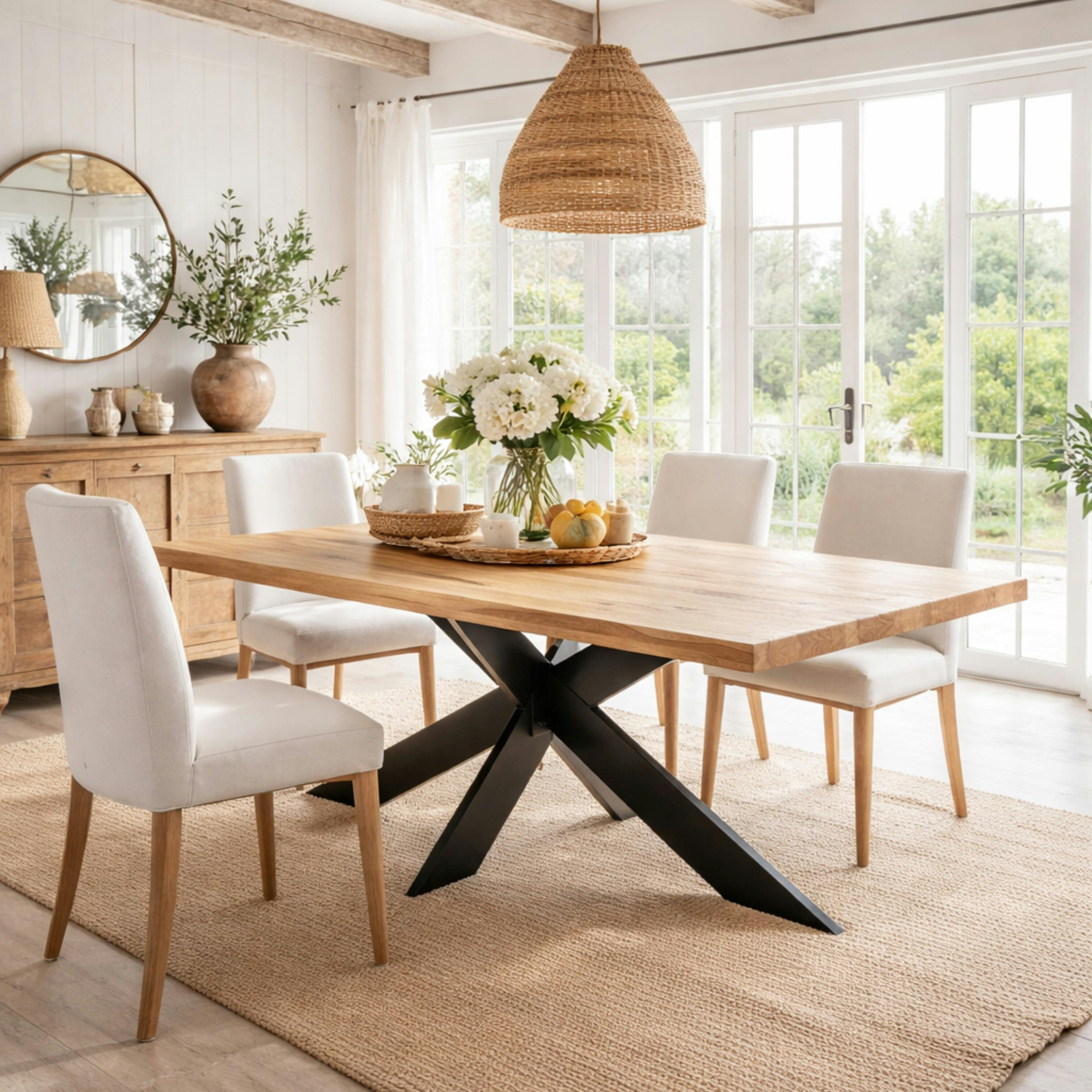Table extensible bois huilé bords droits pied noir fin 200 cm PALERME