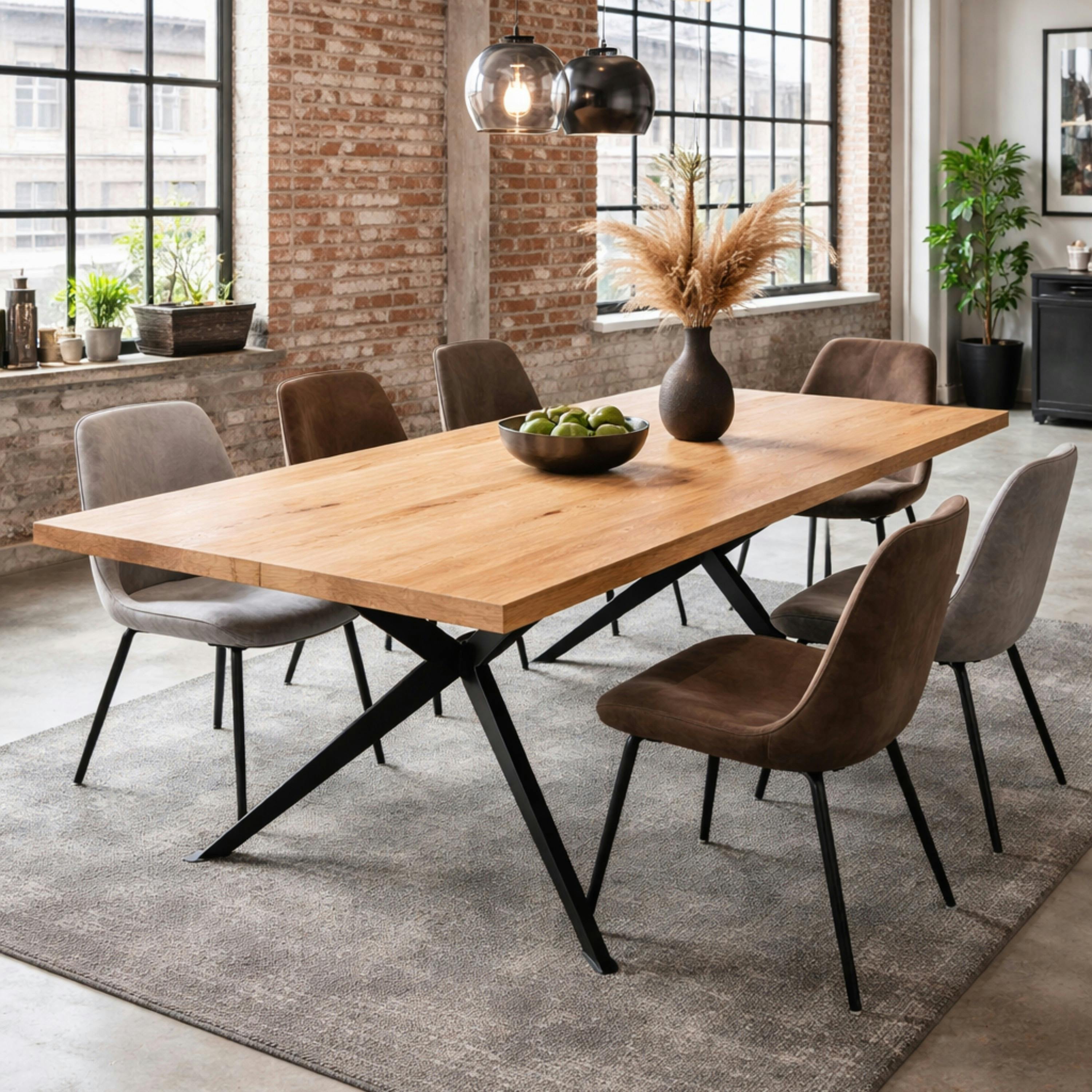 Table extensible bois huilé bords droits pied graphique 180 cm PALERME