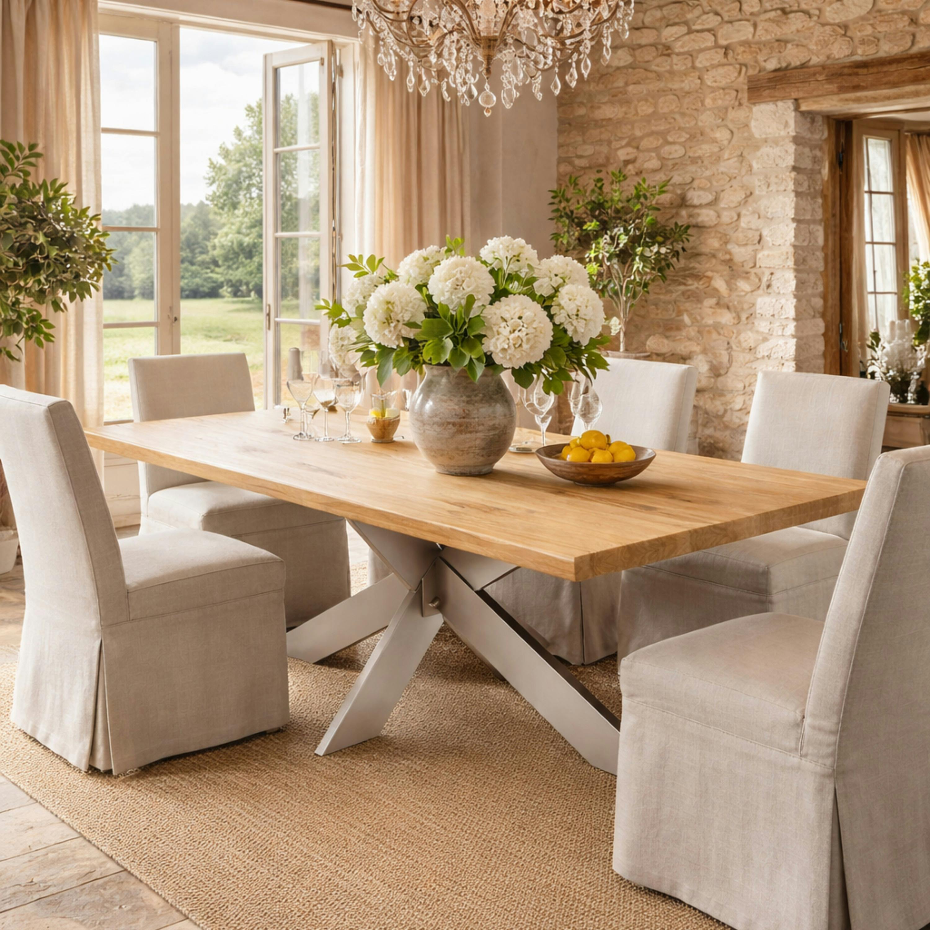Table extensible bois huilé bords droits pied grège fin 220 cm PALERME