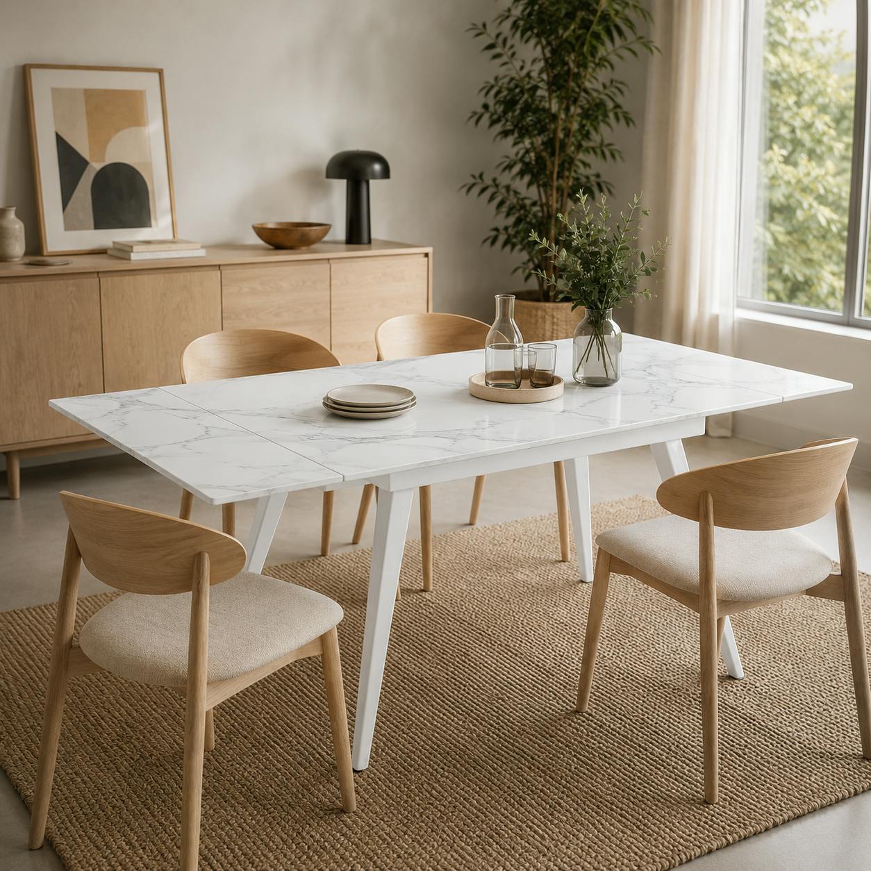 Table extensible céramique blanche marbrée 120-180 cm LORA
