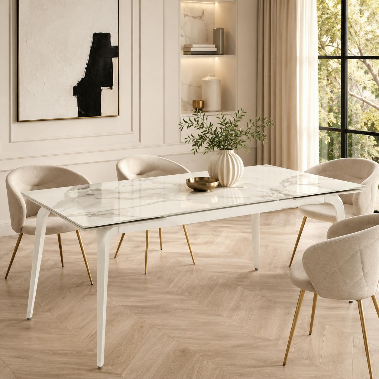 Table extensible céramique blanche marbrée 160-240 cm LORA
