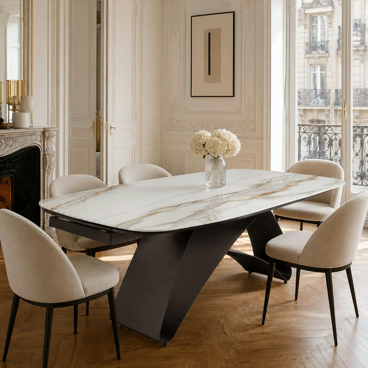 Table extensible céramique effet marbre Calacatta 200-280 cm LORA