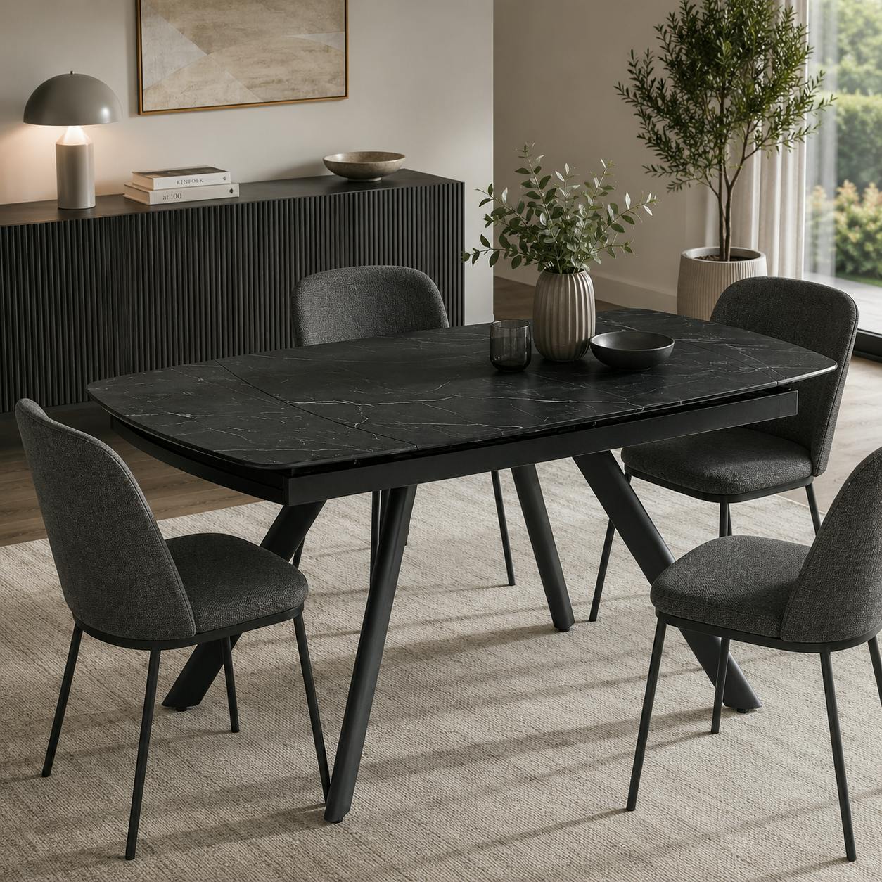 Table extensible céramique effet marbre noir 140-210 cm LORA
