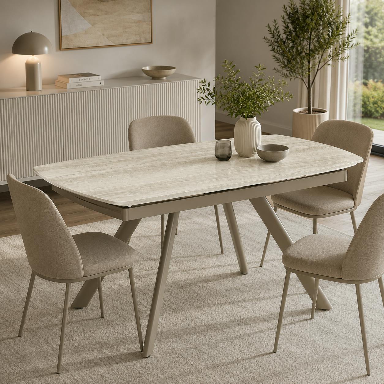 Table extensible céramique effet travertin 140-210 cm LORA