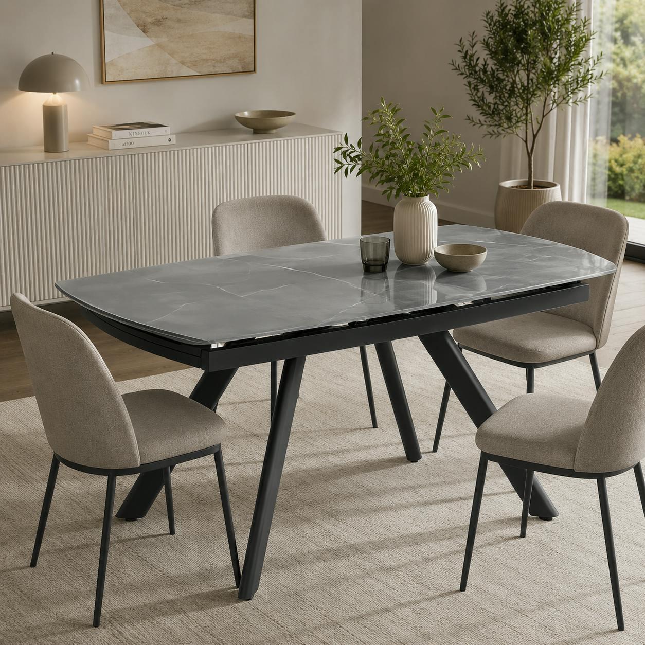 Table extensible céramique grise marbrée 140-210 cm LORA