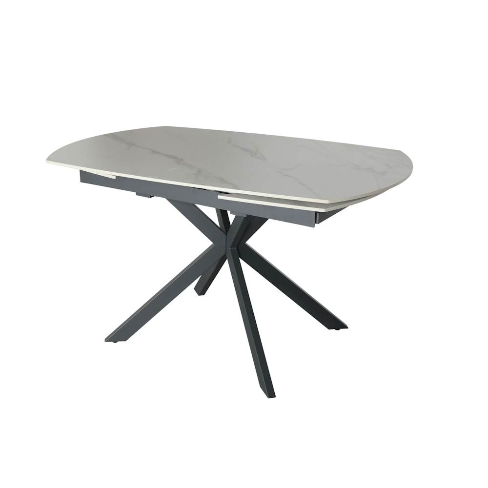 Table extensible céramique marbrée blanche pied mikado 140200 cm