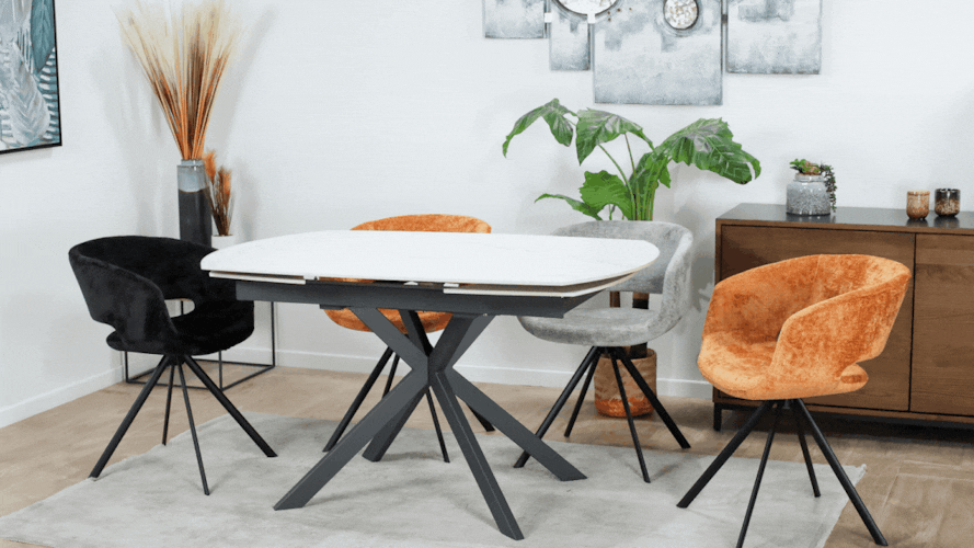 Table extensible céramique marbrée blanche pied mikado 140-200 cm OTTAWA