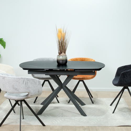 Table extensible céramique marbrée noire pied mikado 140-200 cm OTTAWA