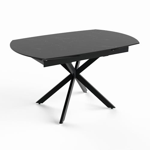 Table extensible céramique marbrée noire pied mikado 140-200 cm OTTAWA