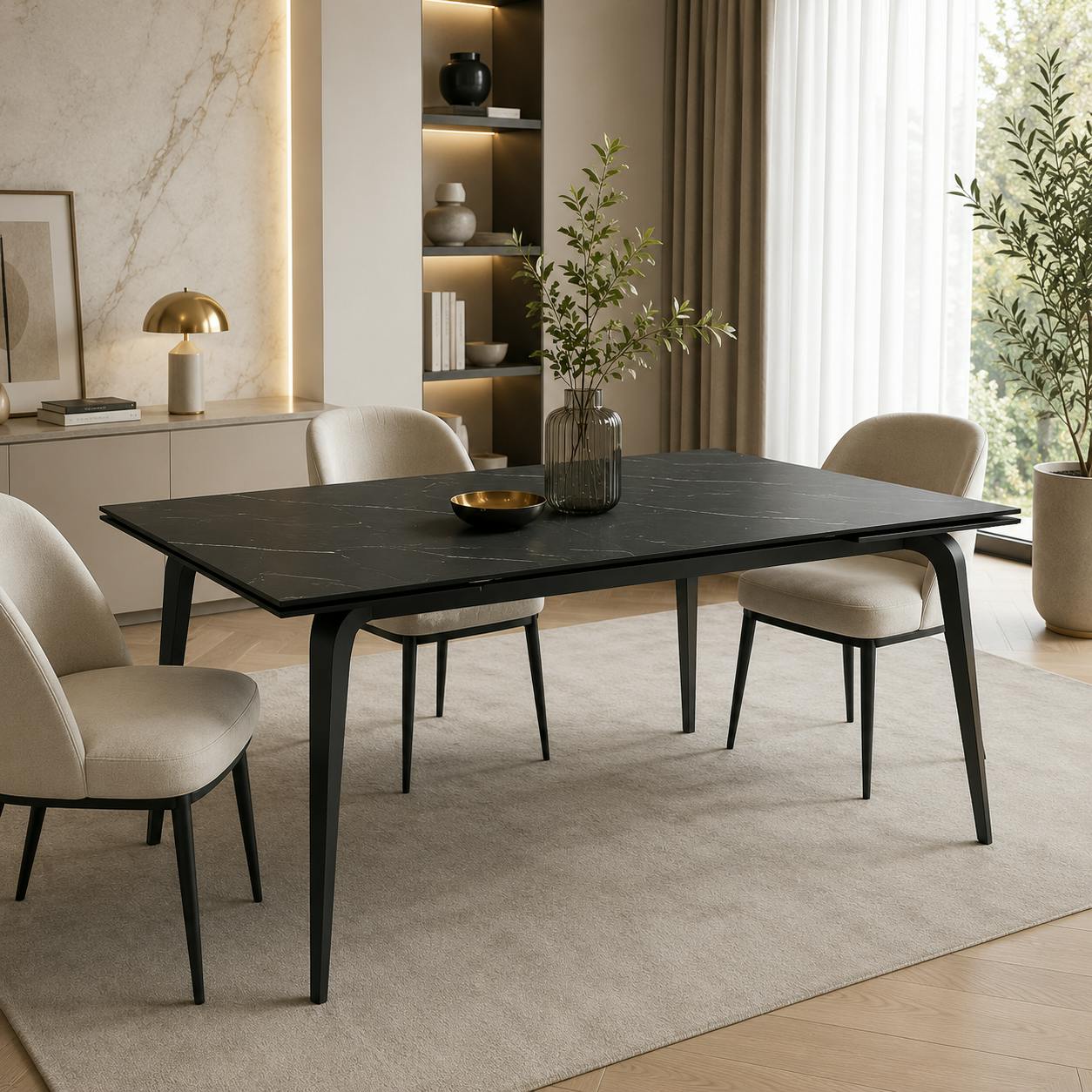 Table extensible céramique noire marbrée 140-220 cm LORA