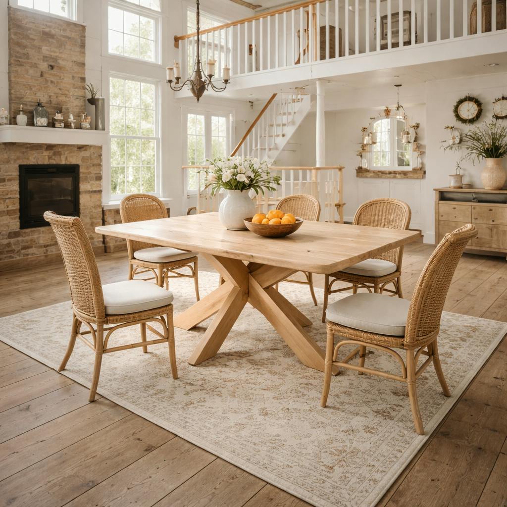 Table extensible chêne blanc bords biseautés pied bois 240 cm PALERME