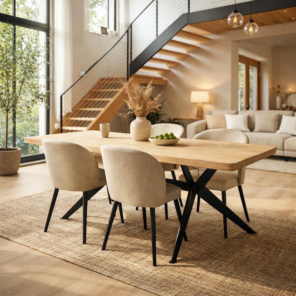 Table extensible chêne blanc bords biseautés pied graphique 180 cm PALERME