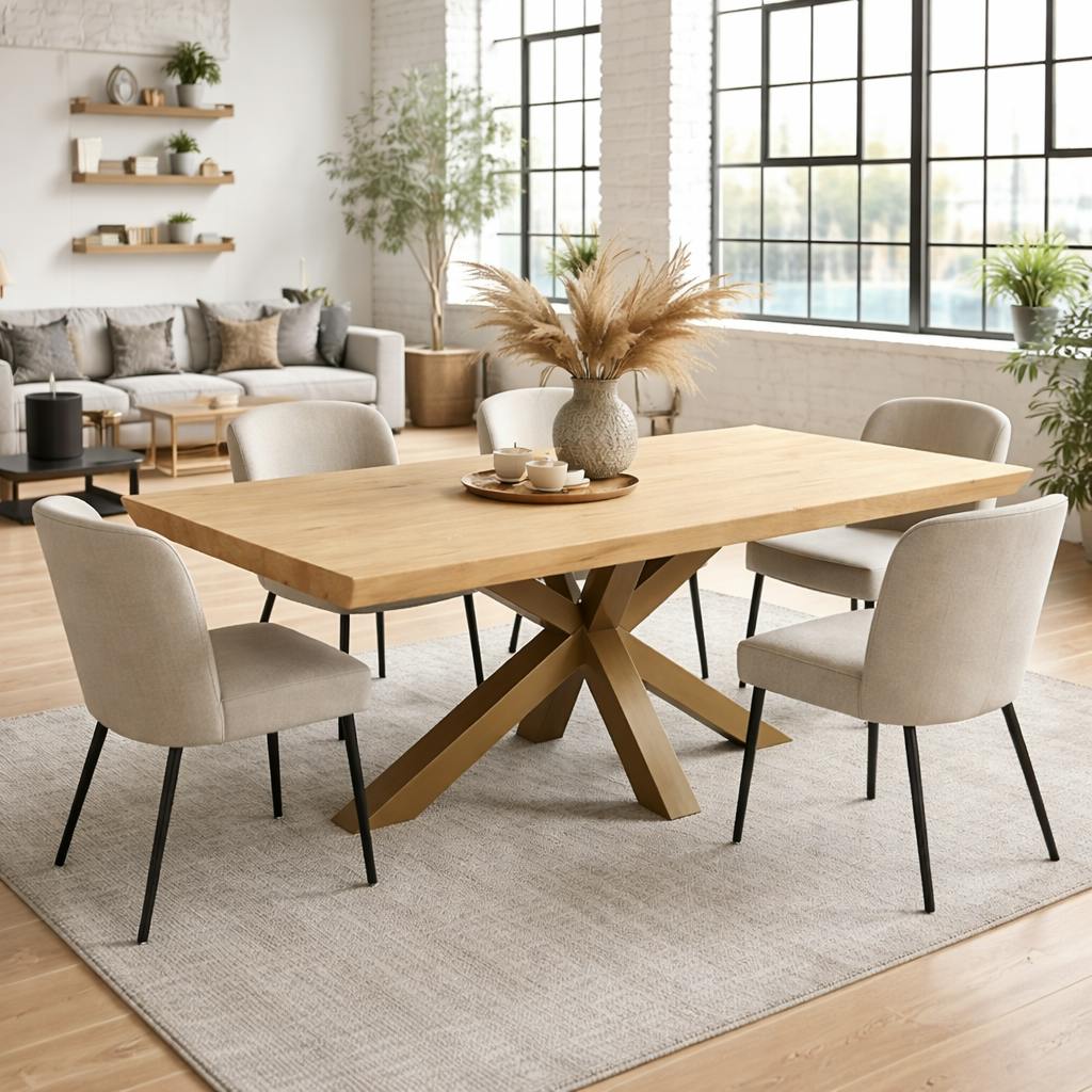 Table extensible chêne blanc bords biseautés pied grège 200 cm PALERME