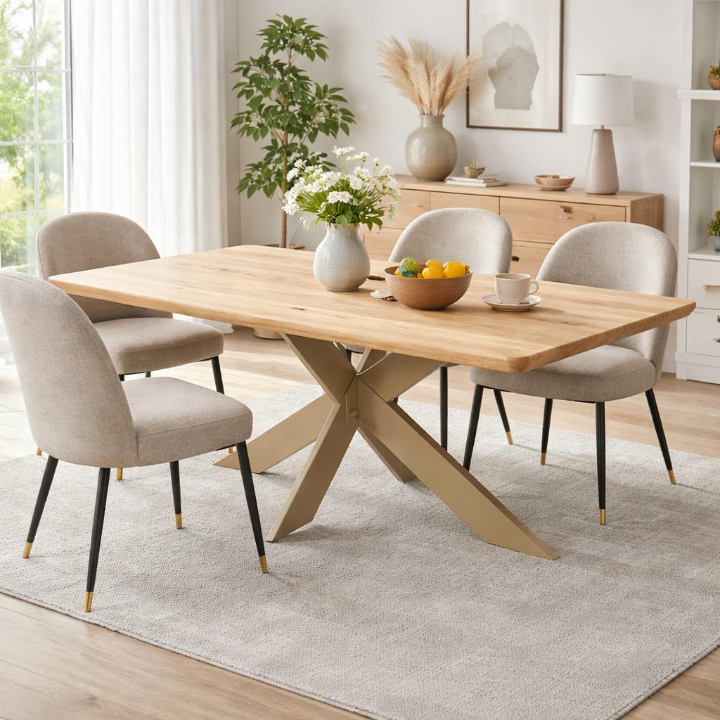 Table extensible chêne blanc bords biseautés pied grège fin 200 cm PALERME