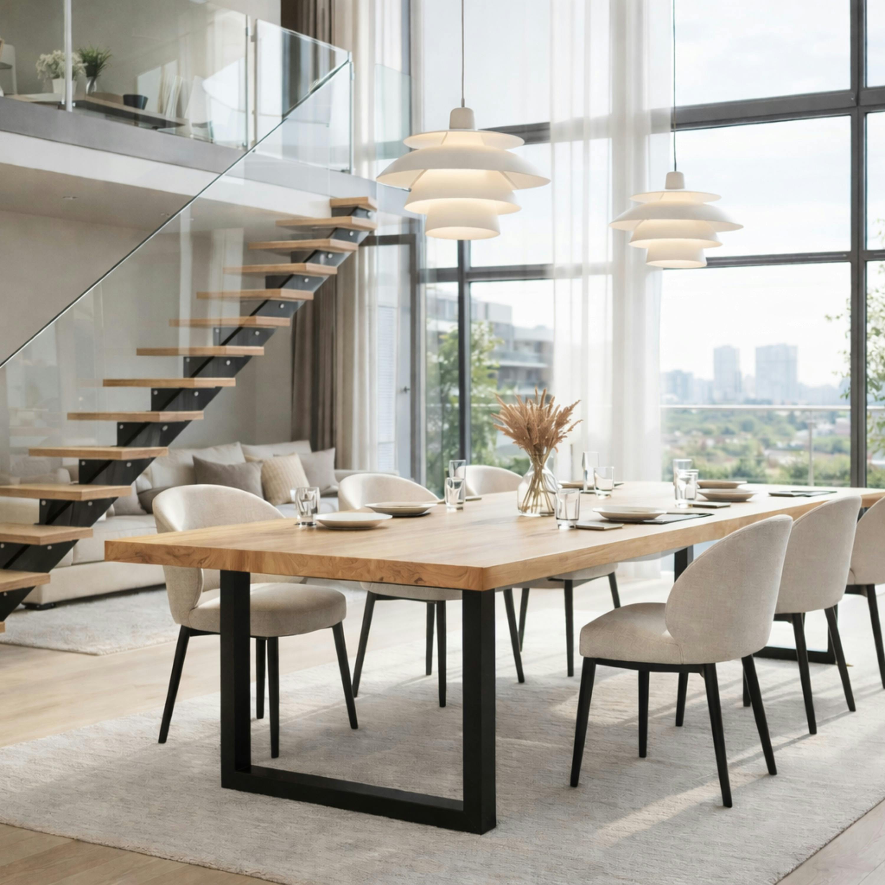 Table extensible chêne blanc bords biseautés pieds en U 200 cm PALERME