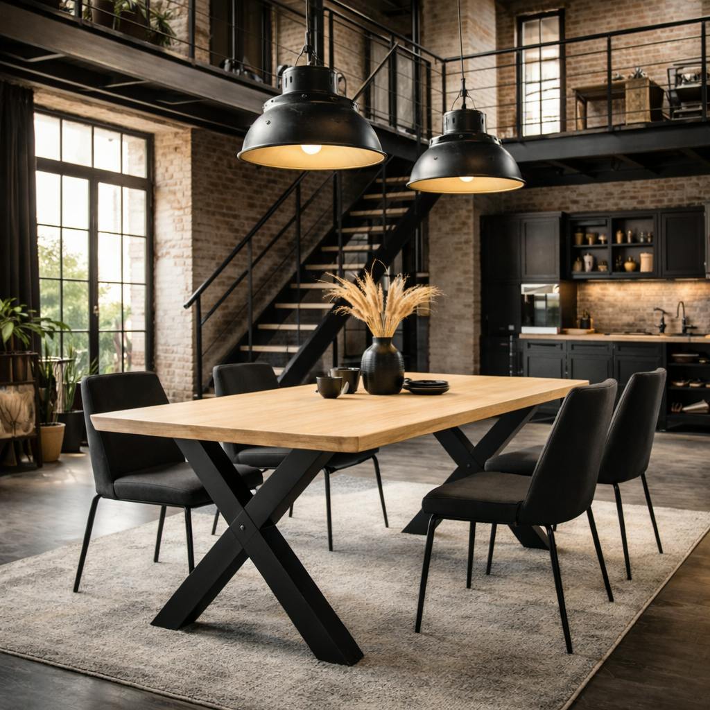 Table extensible chêne blanc bords biseautés pieds en X 200 cm PALERME