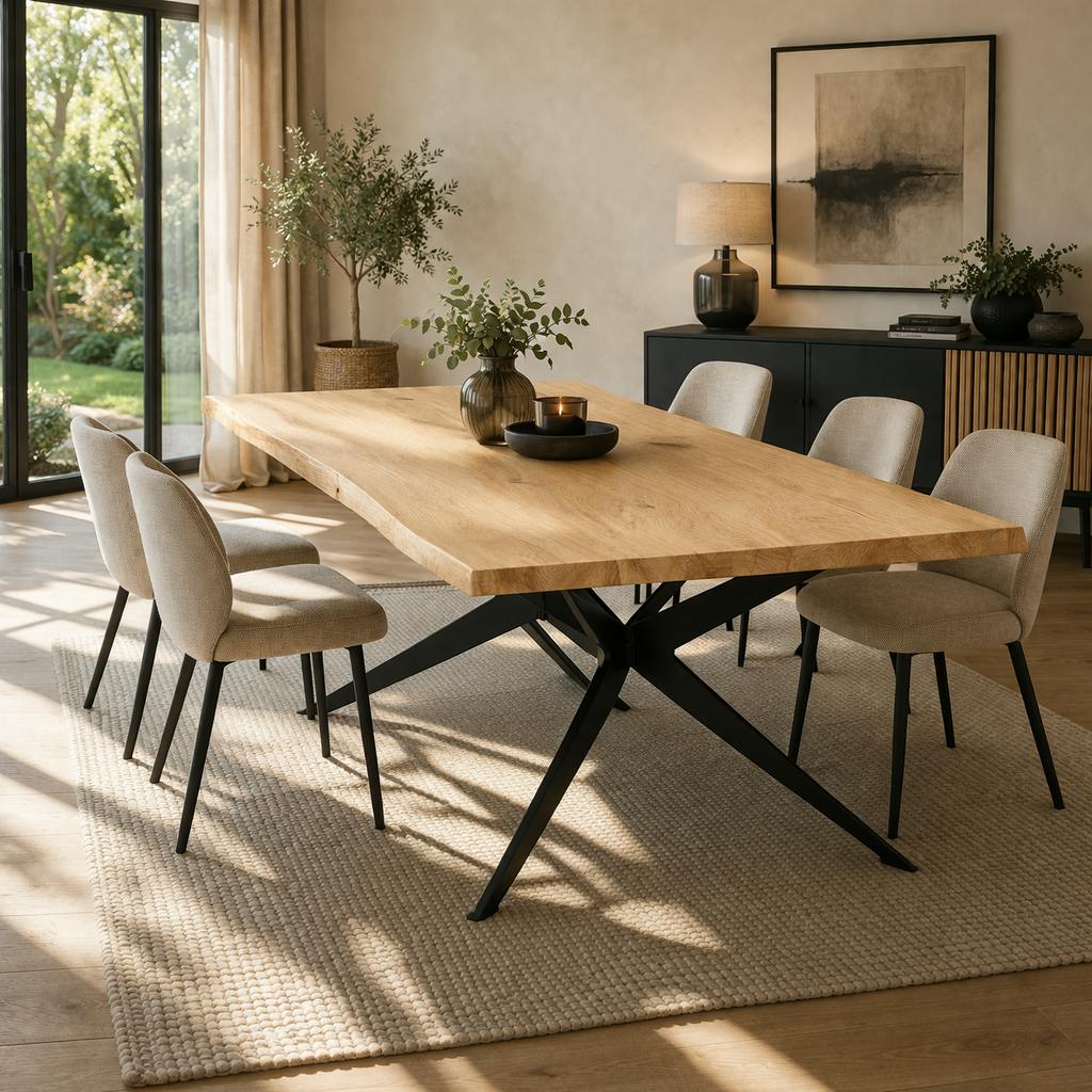 Table extensible chêne blanc bords naturels pied graphique 180 cm PALERME