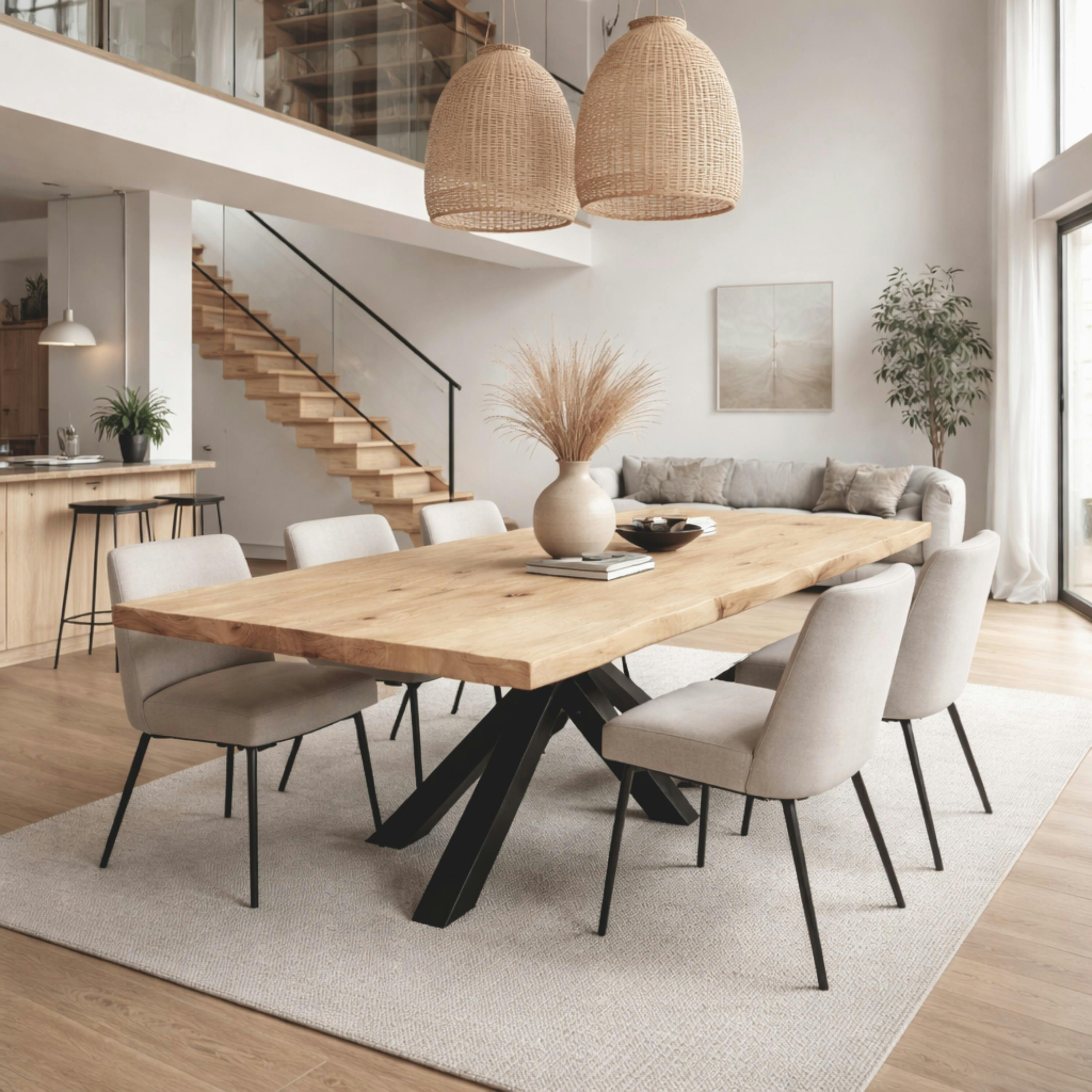 Table extensible chêne blanc bords naturels pied noir 180 cm PALERME