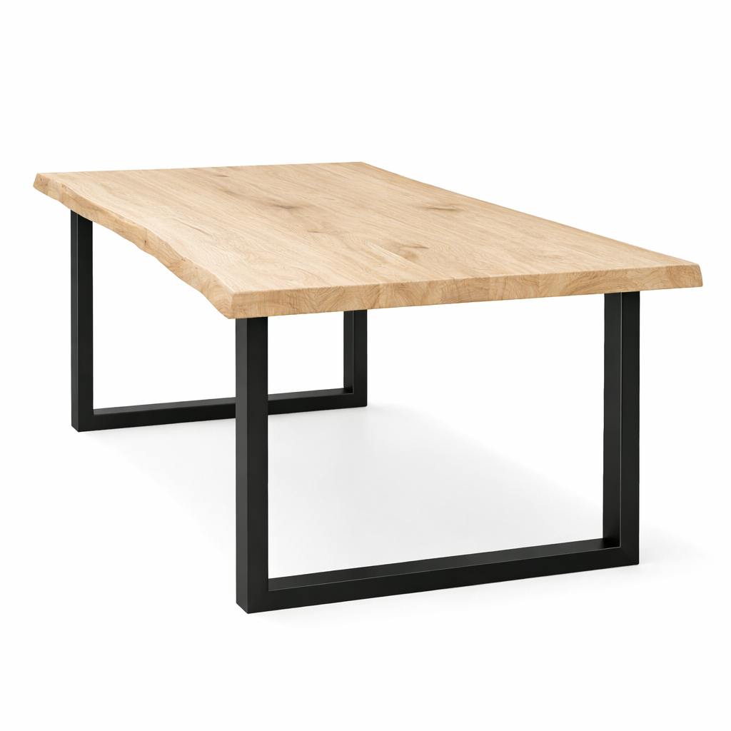 Table extensible chêne blanc bords naturels pieds en U 180 cm PALERME