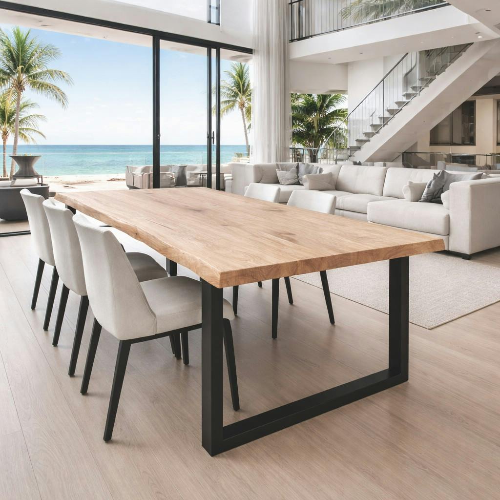 Table extensible chêne blanc bords naturels pieds en U 220 cm PALERME