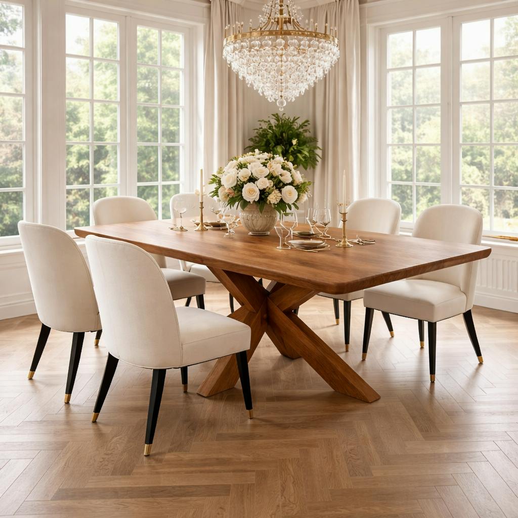 Table extensible chêne brun bords biseautés pied bois 240 cm PALERME