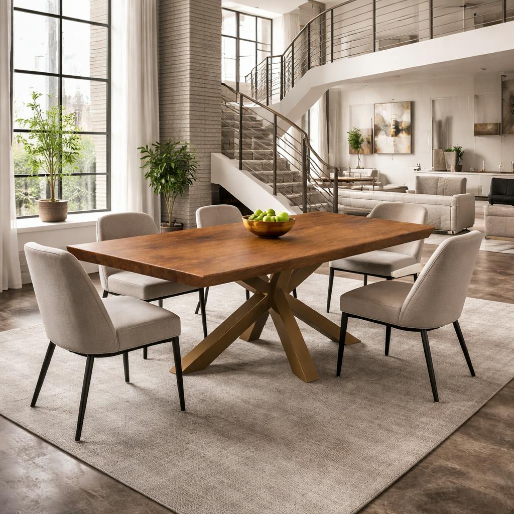 Table extensible chêne brun bords biseautés pied grège 240 cm PALERME