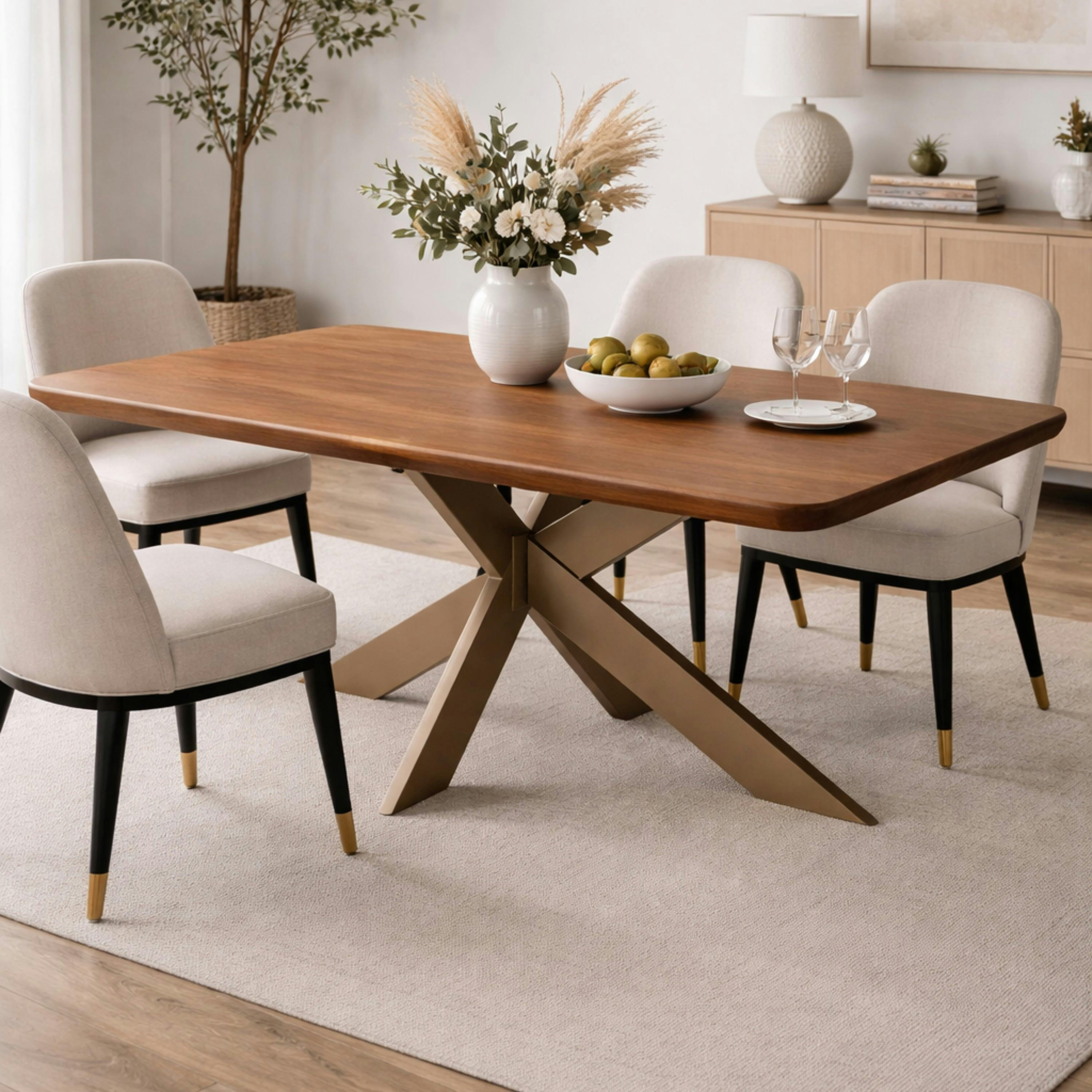 Table extensible chêne brun bords biseautés pied grège fin 200 cm PALERME