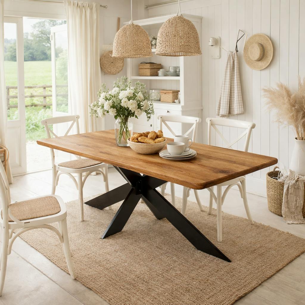 Table extensible chêne brun bords biseautés pied noir fin 240 cm PALERME