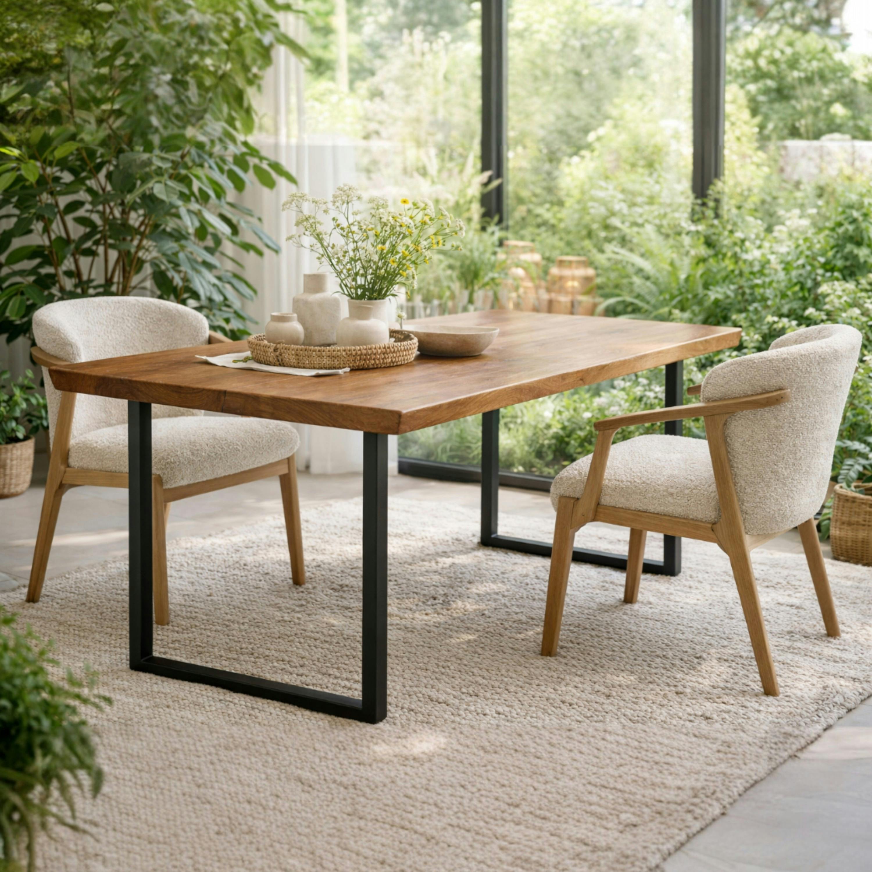 Table extensible chêne brun bords biseautés pieds en U 180 cm PALERME