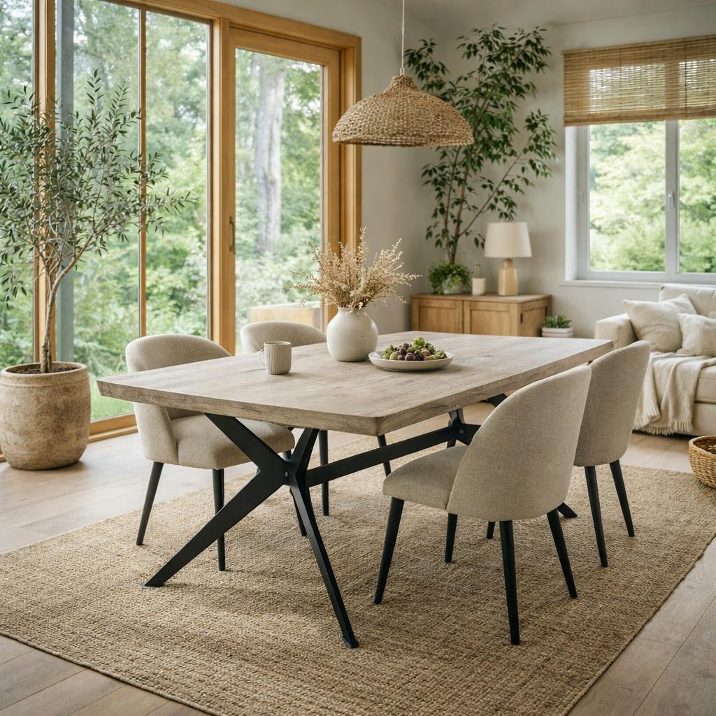 Table extensible chêne grisé bords biseautés pied graphique 200 cm PALERME