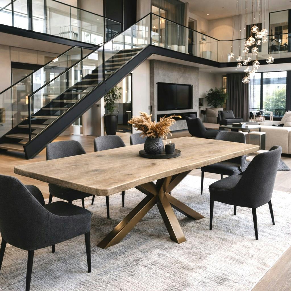 Table extensible chêne grisé bords biseautés pied grège 240 cm PALERME