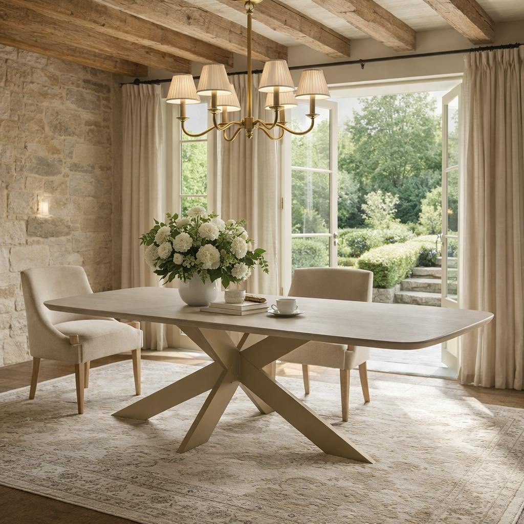 Table extensible chêne grisé bords biseautés pied grège fin 240 cm PALERME