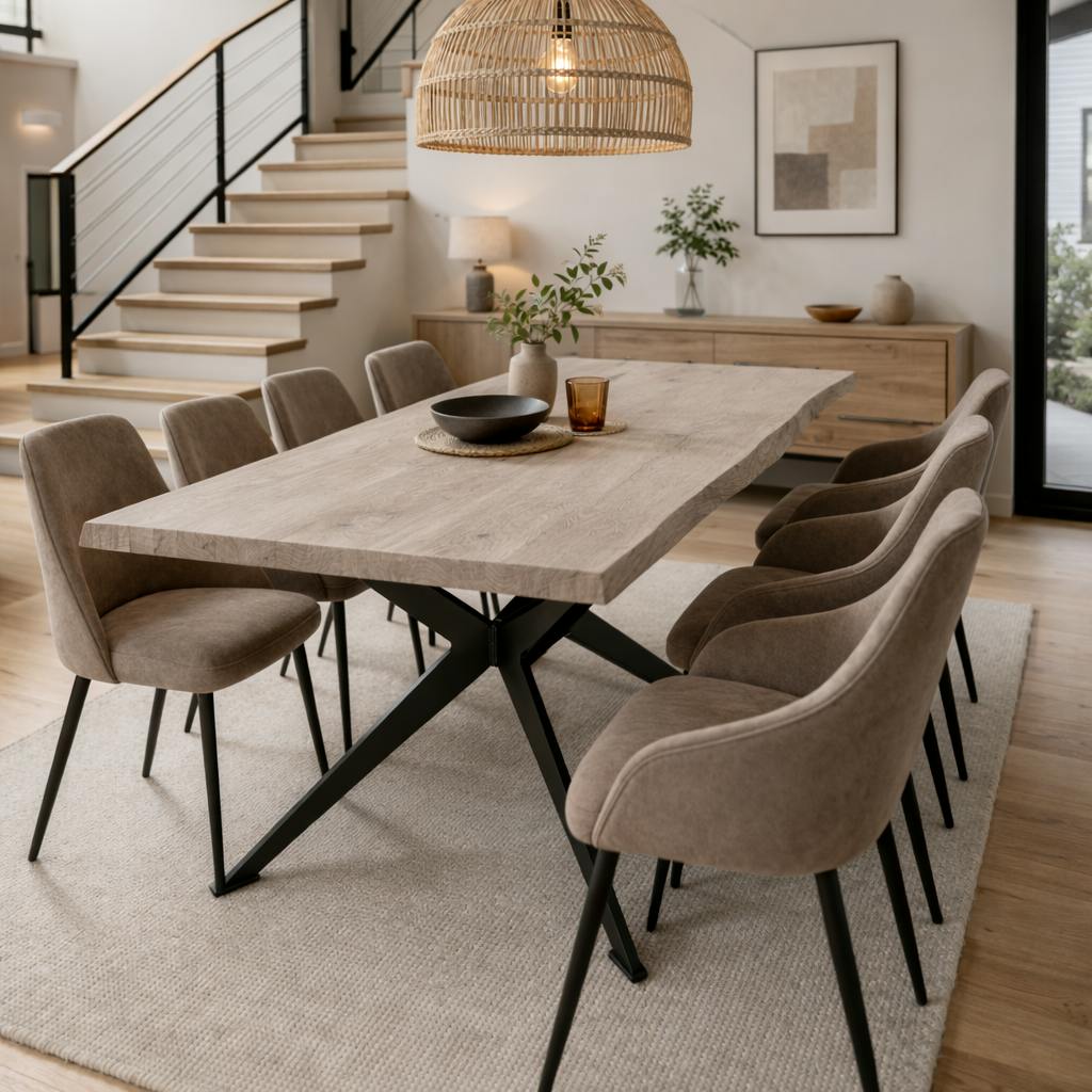 Table extensible chêne grisé bords naturels pied graphique 180 cm PALERME